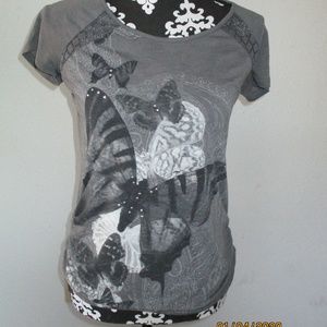 Faded Glory Grey Butterfly Shirt